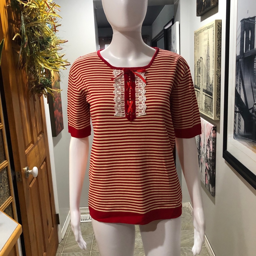 Vintage Red Striped Women's Top by ICE